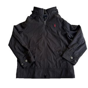 Boys Polo Ralph Lauren Black Fall Jacket Built-In Hood Lightweight Zip Up Sz 6